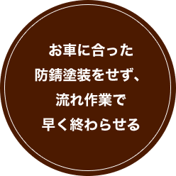 お車に合った 防錆塗装をせず、 流れ作業で 早く終わらせる